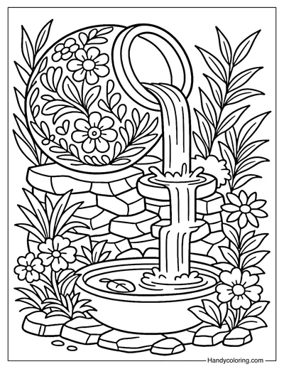 Floral Painted Pot Falls Coloring Page