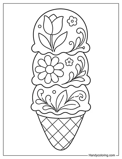 Floral Pattern Ice Cream Cone