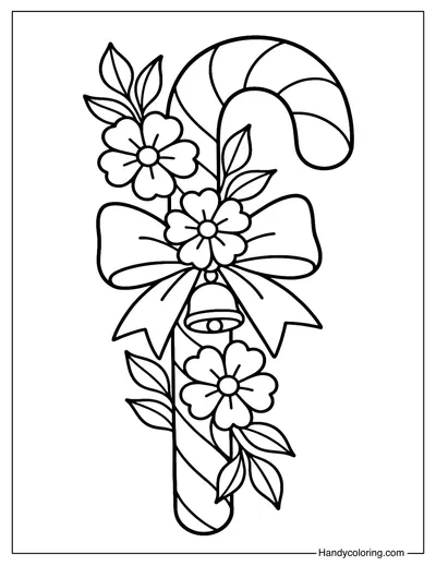 Floral Ribbon Candy Cane Coloring Page