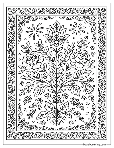Floral Russian Shawl Pattern Coloring Page