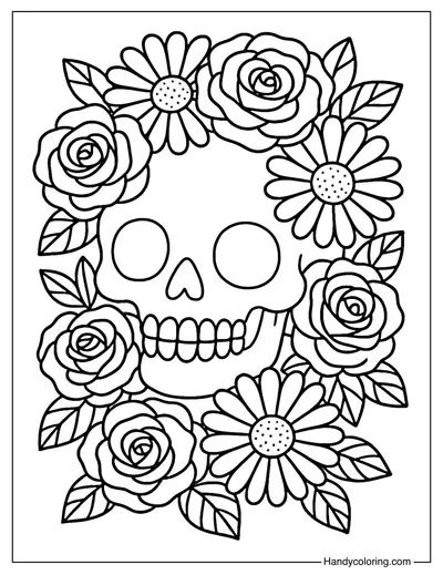 Floral Sugar Skull Coloring Page