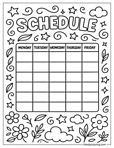 Floral Weekly Schedule Coloring Page