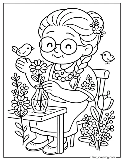 Flower Arranger Grandma Coloring Page