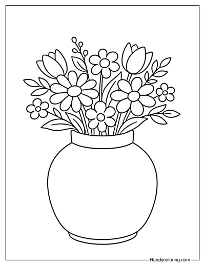 Flower Bouquet in Vase Coloring Page