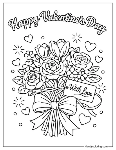 Flower Bouquet Valentine Coloring Page