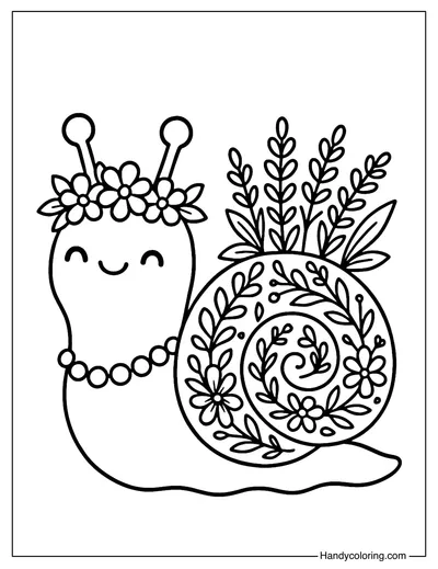 Flower Crown Snail Coloring Page