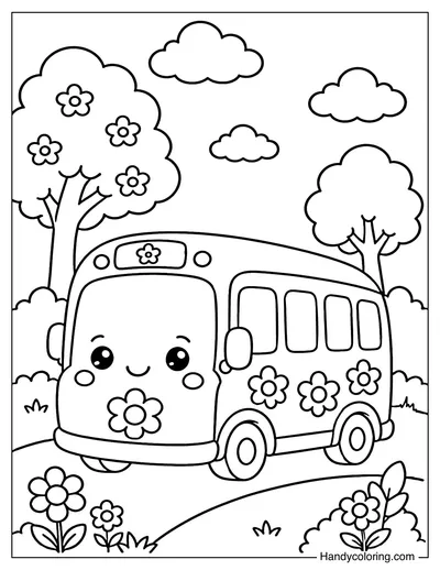 Flower Pattern Cute School Bus