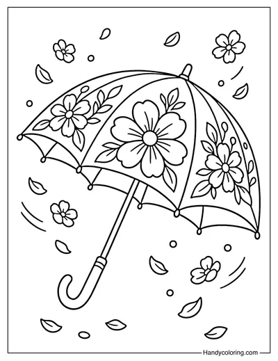 Flower Pattern Umbrella Coloring Page