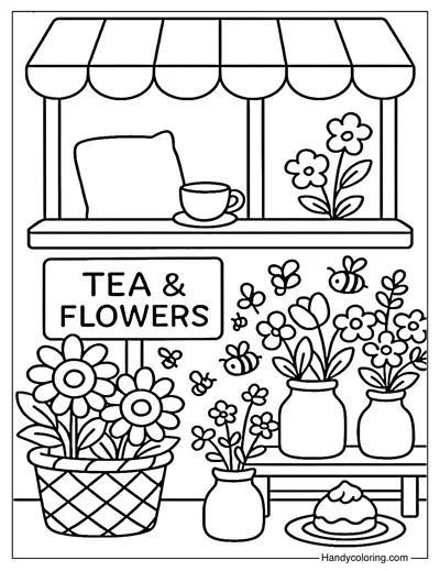 Flower Stall Nook Coloring Page