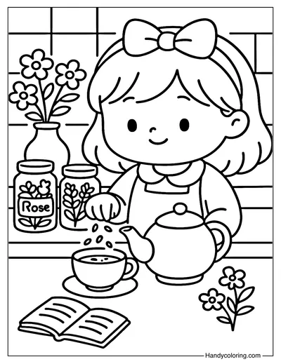 Flower Tea Nook Coloring Page