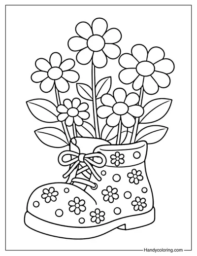 Flowers Growing from a Shoe Coloring Page