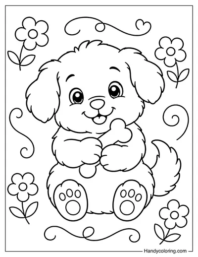 Fluffy Chubby Puppy Holding a Small Bone