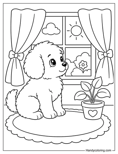 Fluffy Puppy Near a Little Window