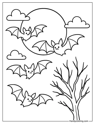 Flying Bats Night Coloring Page