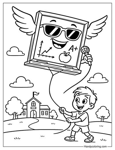 Flying Chalkboard Coloring Page