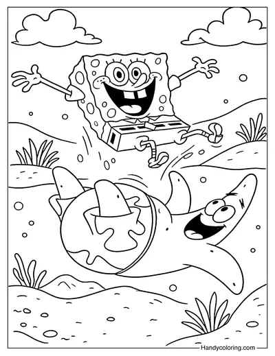 Flying SpongeBob with Spinning Patrick Coloring Page