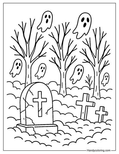 Foggy Cemetery Coloring Page