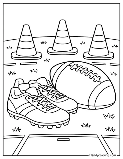Football Cleats, Ball, and Training Cones