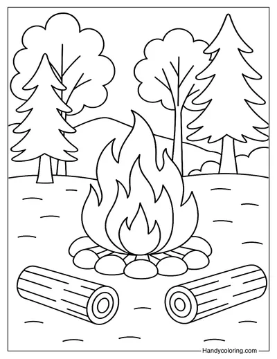 Forest Campfire Night Coloring Page