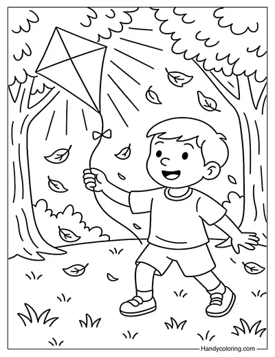 Forest Clearing Kite Play Coloring Page