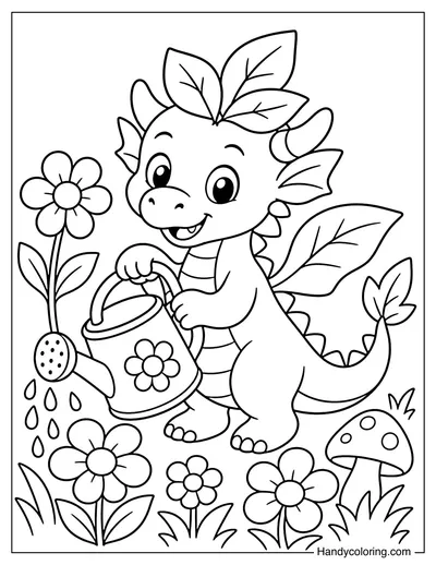 Forest Dragon Watering Flowers