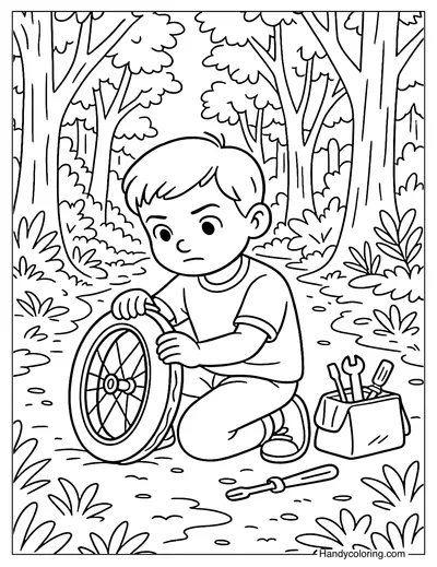 Forest Flat Tire Coloring Page
