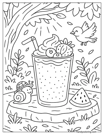Forest Friends and Berry Smoothie Coloring Page
