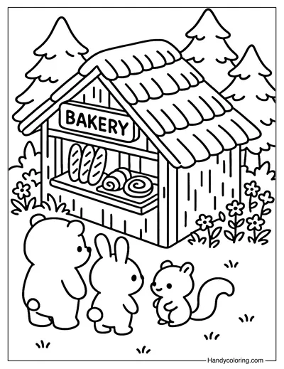 Forest Friends Bakery Coloring Page