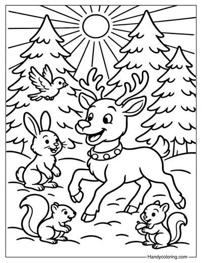 Forest Friends Reindeer Coloring Page