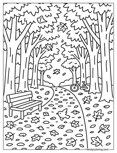 Forest Path in September Coloring Page