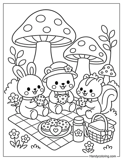 Forest Picnic Beside Mushrooms