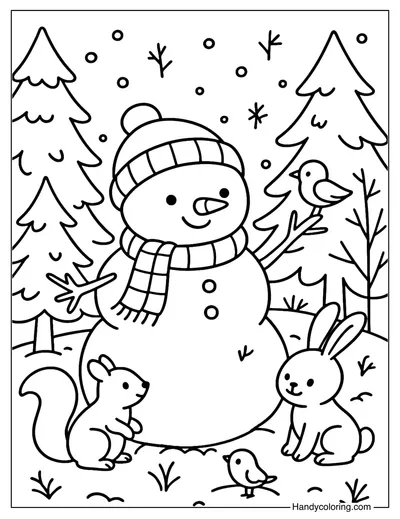 Forest Snowman Coloring Page