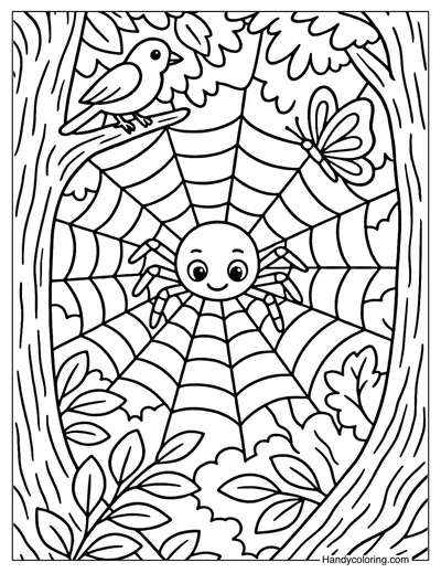 Forest Spider Web Coloring Page