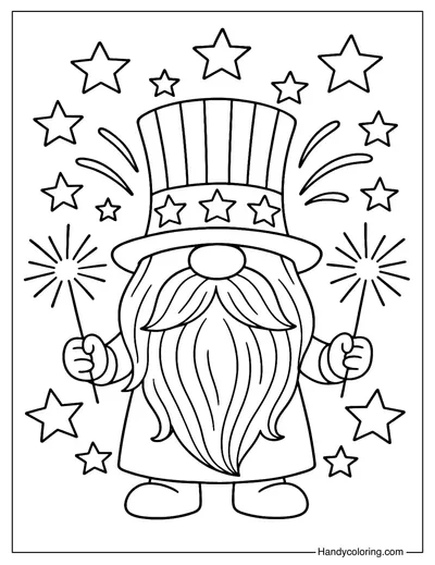 Fourth of July Gnome Coloring Page