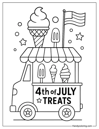 Fourth Of July Ice Cream Cart Coloring Page
