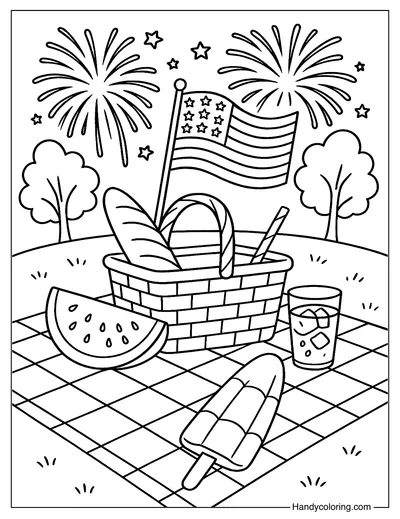 Fourth Of July Picnic Scene Coloring Page