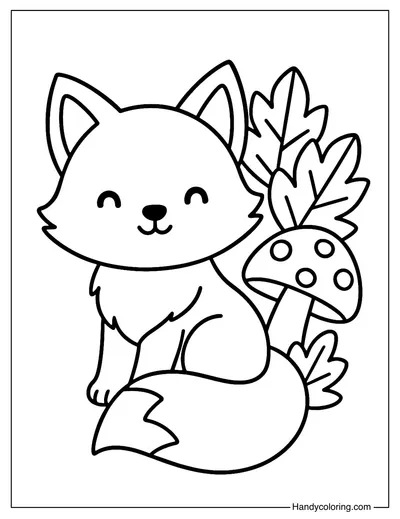 Fox and Leaves Coloring Page