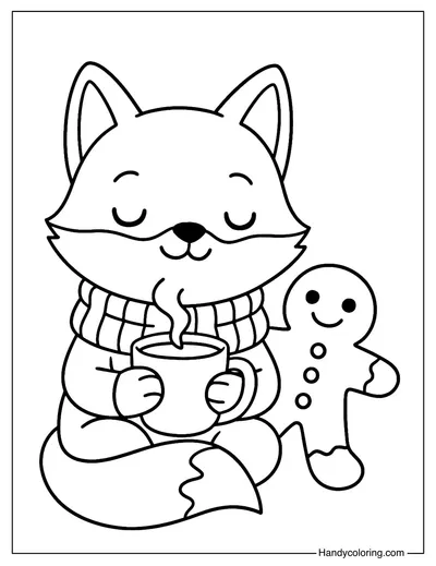 Fox Christmas Coloring Page