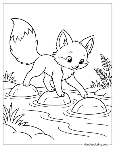 Fox Crossing a Forest Stream