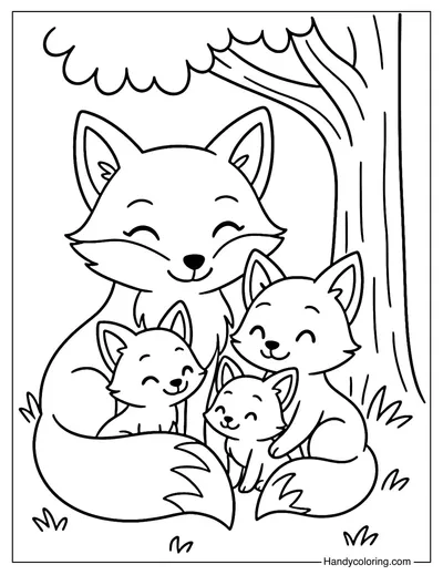 Fox Family Coloring Page