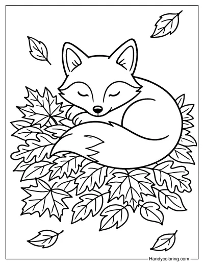 Fox in Leaves Coloring Page