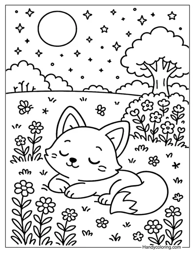 Fox in the Starry Garden Coloring Page