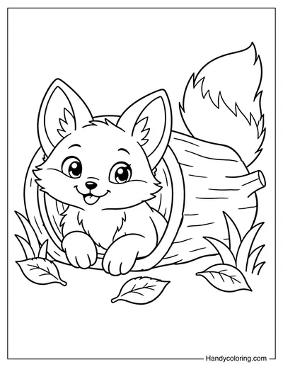 Fox Peeking from a Hollow Log