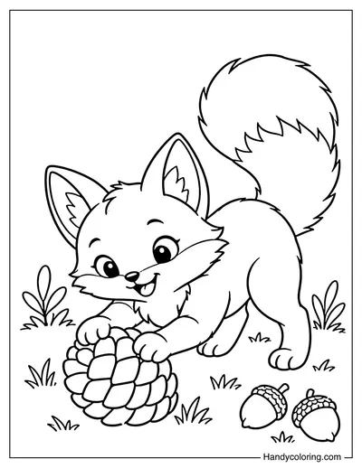 Fox Playing with a Pine Cone