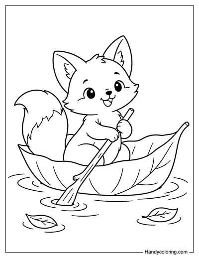 Fox Sailing in a Leaf Boat