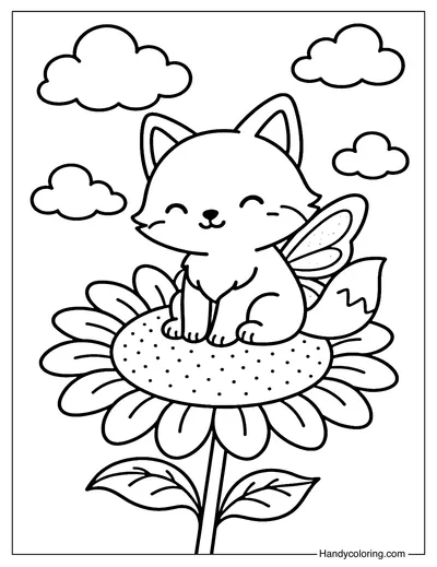 Fox Sunflower Guardian Coloring Page
