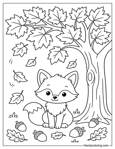 Fox Under Autumn Tree