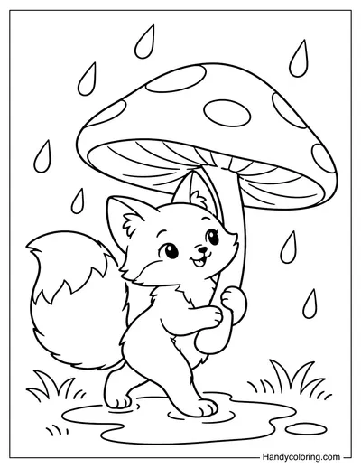 Fox Walking with a Mushroom Umbrella