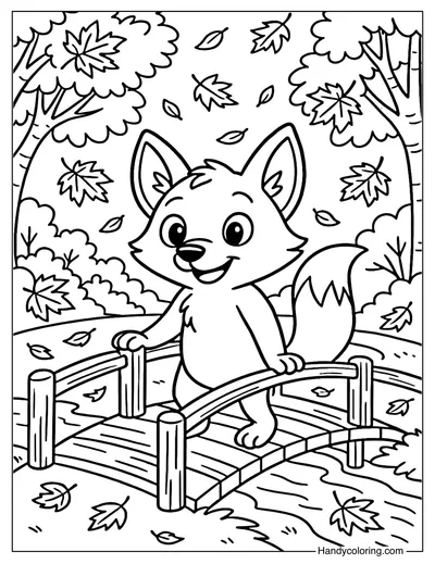 Fox with Autumn Forest Coloring Page