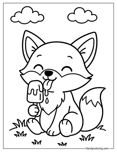 Fox with Ice Cream Coloring Page